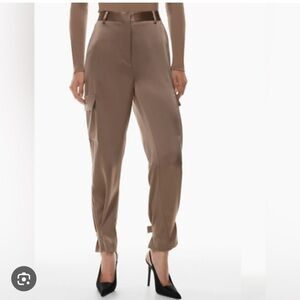 ARITZIA BABATON Refined Cargo Satin Pants Deep Taupe Womens Size 4 (26”)